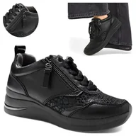 Półbuty damskie - Sneakersy Damskie SKÓRZANE Tamaris Półbuty Wygodne Ocieplane Sznurowane 37 - miniaturka - grafika 1