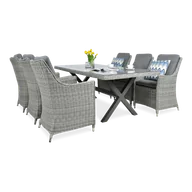 Meble ogrodowe - Zestaw MEBLI Jadalnianych Ogrodowych Technorattan STÓŁ 200x100 Fotel Szary - miniaturka - grafika 1