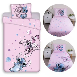 DISNEY Stitch Różowa DWUSTRONNA, bawełniana pościel dziecięca na zamek, 100% BAWEŁNA 140x200cm+50x70cm OEKO-TEX - Pościel dla dzieci - miniaturka - grafika 1