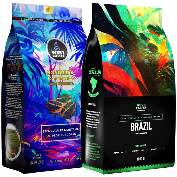 Kawa Ziarnista Brazil + Honduras ZESTAW 2kg 100% Arabica Świeżo Wypalona