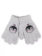 Rękawiczki dla dzieci - Rękawiczki Dziewczęce Pięciopalczaste Szare Pingwinek 14 Cm - miniaturka - grafika 1