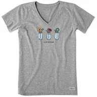 Koszulki i topy damskie - Life Is Good Damska damska koszulka z grafiką z dekoltem w serek kwiatowe słoiki Szary Szary wrzosowy M - miniaturka - grafika 1