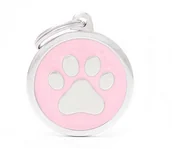 Odblaski i adresówki - Zawieszka Adresówka Identyfikator z grawerem dla psa i kota kółko z łapką różowe - miniaturka - grafika 1