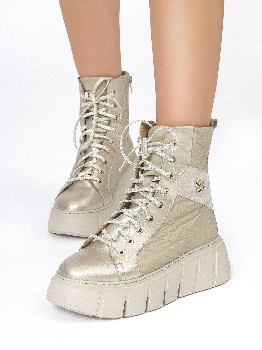 Maciejka Botki Damskie Na Platformie Złote-40