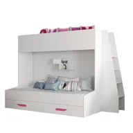 Łóżka dla dzieci i młodzieży - Abiks Łóżko piętrowe Antresola PARTY 17 biały + biały + różowy - miniaturka - grafika 1