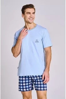 Piżamy męskie - Piżama męska Owen niebieska z napisem XL - grafika 1