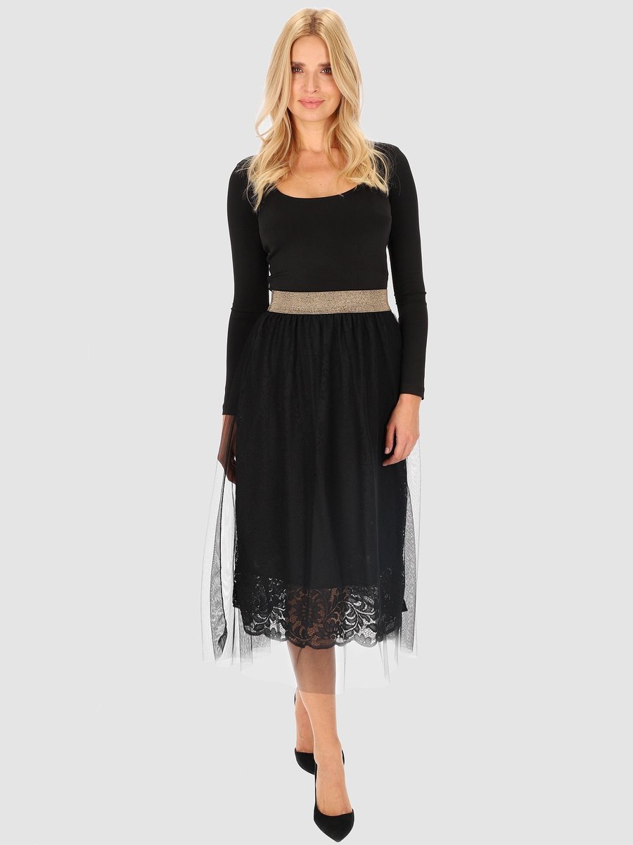 KORONKOWA SPÓDNICA DAMSKA MIDI Z PODSZEWKĄ