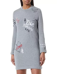 Love Moschino Damska sukienka o regularnym kroju z długim rękawem i emblematami, miłość i szkice, Średni melanż, szary, 44 - Sukienki - miniaturka - grafika 1