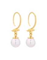 Kolczyki - Złote kolczyki ze skrzydełkami i białymi perłami SWAROVSKI® CRYSTAL - miniaturka - grafika 1