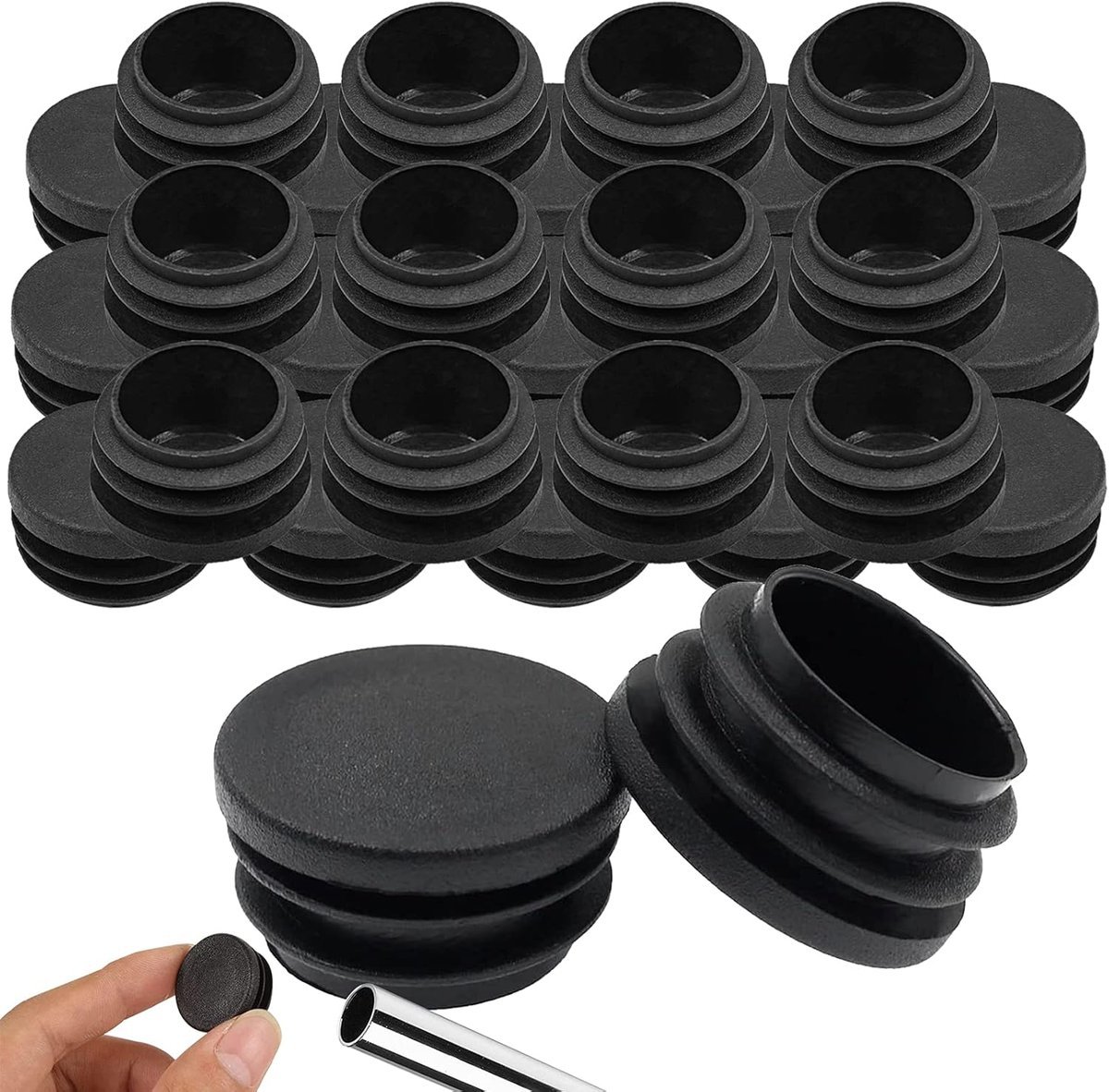30 szt. okrągłych plastikowych zaślepek – do rur stalowych, stołów, krzeseł, mebli, lasek, uchwyt metalowy, czarny, 30 x 17 mm