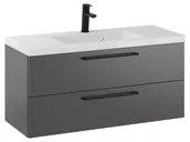 Szafki łazienkowe - Szafka Wisząca Z Umywalką RON 100 cm - Titan Mat - Uchwyty Czarne Matowe - miniaturka - grafika 1