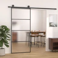 Drzwi wewnętrzne - Drzwi przesuwne, szkło ESG i aluminium, 90x205 cm, czarne 151659 VIDAXL - miniaturka - grafika 1
