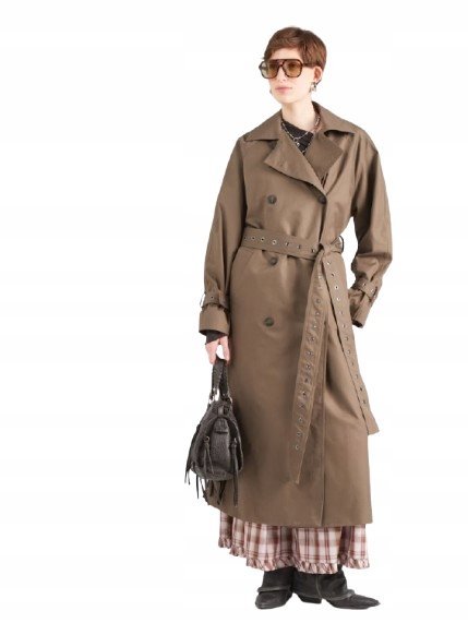 Weekday Dwurzędowy Płaszcz z Bawełny z Paskiem Miejski S Kwa