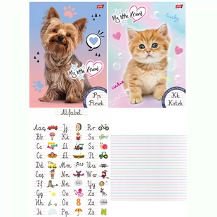 2 SZT. X ZESZYT A4 DO NAUKI PISANIA, 32 KARTKI, W TRZY LINIE, dla dziewczynki, KOTEK I PIESEK - Zeszyty szkolne - miniaturka - grafika 1