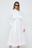 Sukienki - Karl Lagerfeld sukienka bawełniana kolor biały midi rozkloszowana - miniaturka - grafika 1