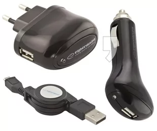 Esperanza ZESTAW ŁADOWAREK 1000mA SIEC/SAM USB/microUSB EZ116 - Ładowarki do telefonów - miniaturka - grafika 1