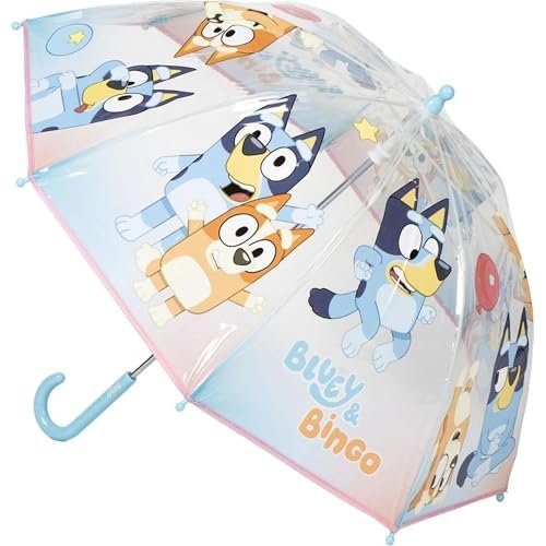 CERDÁ LIFE'S LITTLE MOMENTS Bluey parasol dla dzieci o kolorowym i wesołym wzornictwie – odporny na wiatr parasol dziecięcy z bezpiecznym otworem na rękę i ergonomicznym uchwytem, Bluey Multicolored