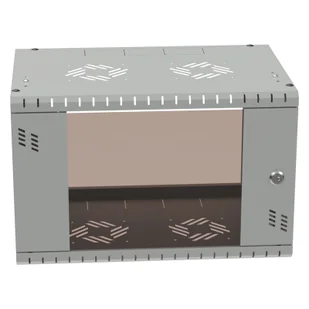 Szafa wisząca Standard 19" 6U, 350mm, drzwi szklane, szara - Szafy rack - miniaturka - grafika 1