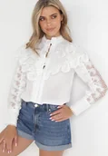 Koszule damskie - Biała Koszula z Falbanką i Koronką Mirrei - miniaturka - grafika 1