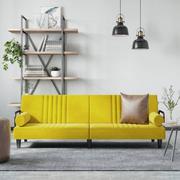 Sofy i kanapy - vidaXL Rozkładana kanapa z podłokietnikami, żółta, aksamitna - miniaturka - grafika 1