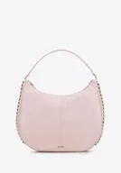 Torebki damskie - Torebka worek z ekoskóry obszyta łańcuszkiem różowa - miniaturka - grafika 1