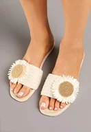 Klapki i japonki damskie - Beżowe Klapki z Szydełkowym Kwiatem 3D Ranema - miniaturka - grafika 1
