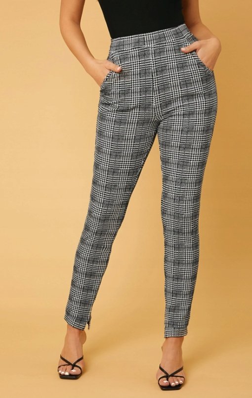 SHEIN SPODNIE DLA WYSOKICH KRATKA CASUAL M VFO