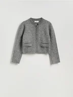 Swetry damskie - Reserved - Kardigan z dodatkiem wełny - jasnoszary - miniaturka - grafika 1