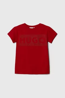 Sukienki i spódniczki dla dziewczynek - HUGO sukienka bawełniana dziecięca kolor czerwony mini prosta - Hugo - grafika 1