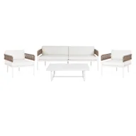 Ławy i stoliki kawowe - BELIANI Zestaw ogrodowy biały aluminium poliester 4-osobowy sofa 2 krzesła stolik kawowy - miniaturka - grafika 1