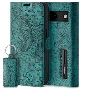SURAZO Etui na telefon komórkowy Slim magnetyczne do Google Pixel 8a – składane etui ochronne z prawdziwej skóry [przegródka na karty, ochrona RFID, wzór kwiatowy] etui z klapką (turkusowe) - Etui i futerały do telefonów - miniaturka - grafika 1