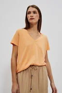 Bluzki damskie - Bawełniana bluzka z dekoltem w serek -XS - miniaturka - grafika 1