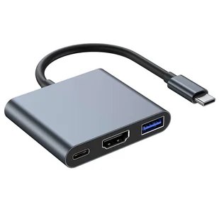 Adapter przejściówka HUB 3w1 USB-C na HDMI USB-A USB-C 4K 60Hz Alogy szary - Kable - miniaturka - grafika 14