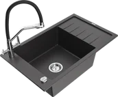 Zlewozmywaki z baterią - Mexen Elias zlewozmywak granitowy 1-komorowy z ociekaczem i baterią kuchenną Duo, czarny nakrapiany - 6511-76-671701-07 - miniaturka - grafika 1