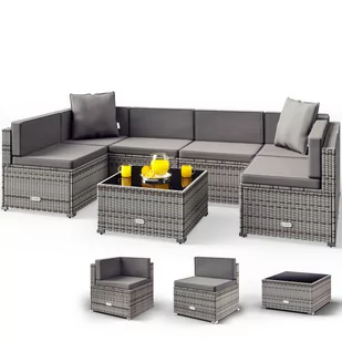 Meble ogrodowe zestaw mebli rattan sofa stolik szary - Meble ogrodowe - miniaturka - grafika 1