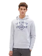 Bluzy męskie - TOM TAILOR Męska bluza z kapturem basic z nadrukiem logo, 15398-light Stone Grey Melange, S - miniaturka - grafika 1