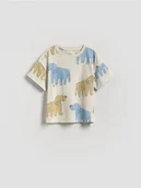 Bluzki dla niemowląt - Reserved - Bawełniany t-shirt z nadrukiem - złamana biel - miniaturka - grafika 1