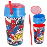 Kubki dla dzieci - Kubek na przekąski ze słomką Spiderman 400ml - miniaturka - grafika 1