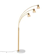 Lampy stojące - QAZQA Lampa łukowa z brązu z marmurem i bursztynowym szkłem 3 światła - Nina - miniaturka - grafika 1