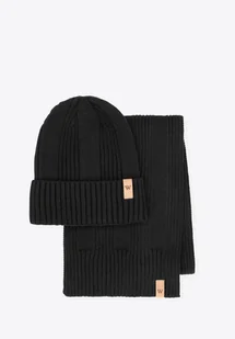 Klasyczny komplet zimowy: czapka i szalik czarny - Czapki damskie - miniaturka - grafika 1