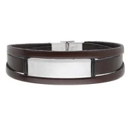 Bransolety męskie - Męska bransoletka skórzane brązowe rzemienie ze stalową blaszką. - miniaturka - grafika 1
