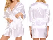 Komplety bielizny - SATYNOWY KOMPLET BIELIZNA DAMSKA SZLAFROK Z KORONKĄ PODOMKA PENIUAR KOLORY - miniaturka - grafika 1