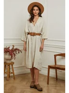 Sukienki - Plume Lniana sukienka "Dyana" w kolorze beżowym - miniaturka - grafika 1