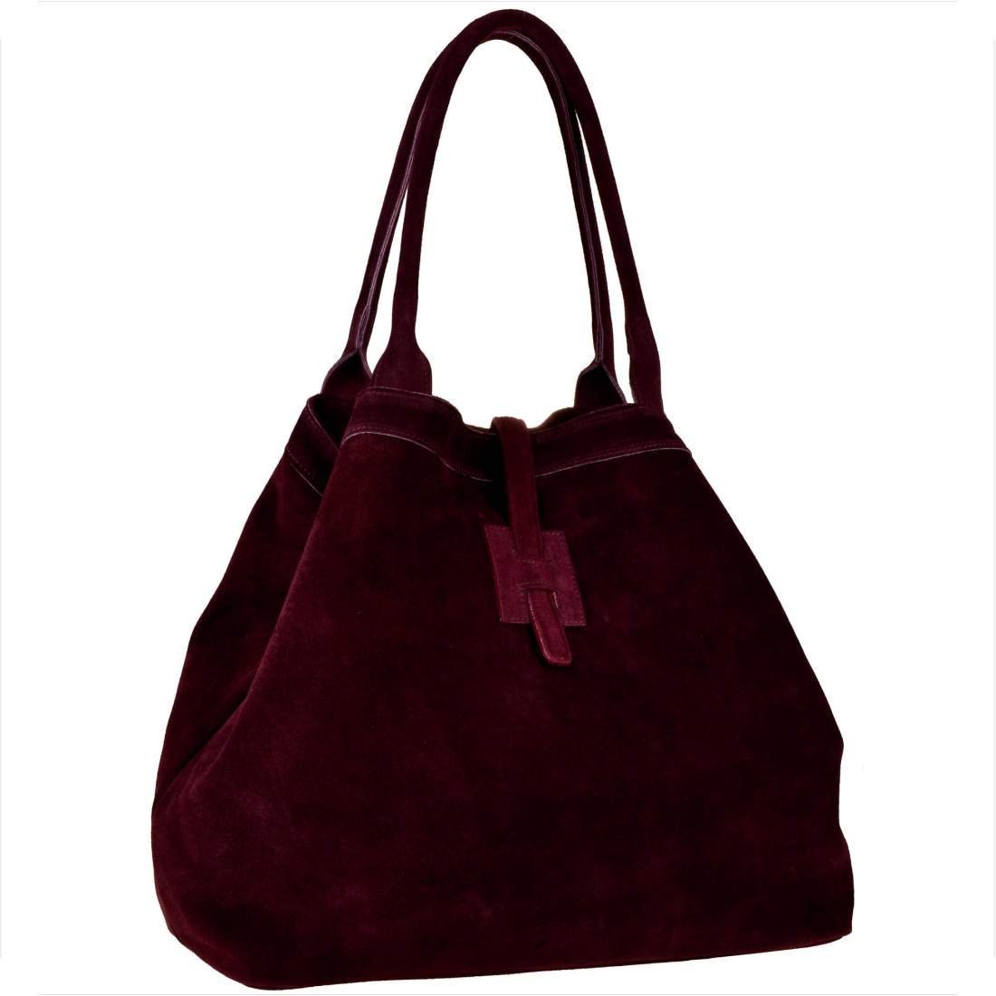 Torba shopper bordowa pojemna skóra naturalna zamszowa XL
