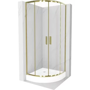 Mexen Rio kabina prysznicowa półokrągła 70x70 cm, transparent, złota + brodzik Rio, biały - Kabiny prysznicowe - miniaturka - grafika 1
