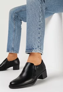 Czarne Półbuty na Słupku z Suwakiem Oventtia - Półbuty damskie - miniaturka - grafika 1