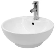 Umywalki - Umywalka okrągła 455x455x185 mm, biała, ceramiczna - w komplecie odpływ z przelewem - miniaturka - grafika 1