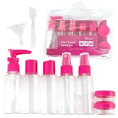 Kosmetyczki, organizery i kuferki - Zestaw pojemniczków i akcesoriów podróżnych 9w1 fuksja KS136F - miniaturka - grafika 1