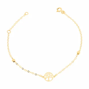 Złota bransoletka celebrytka drzewko szczęścia i gładkie kulki 16+3 cm pr. 585 - Bransoletki Złota bransoletka celebrytka drzewko szczęścia i gładkie kulki 16+3 cm pr. 585 - Bransoletki - miniaturka - grafika 1