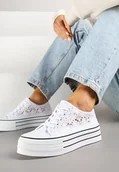 Trampki damskie - Białe Ażurowe Trampki na Platformie Felenna - Renee - miniaturka - grafika 1